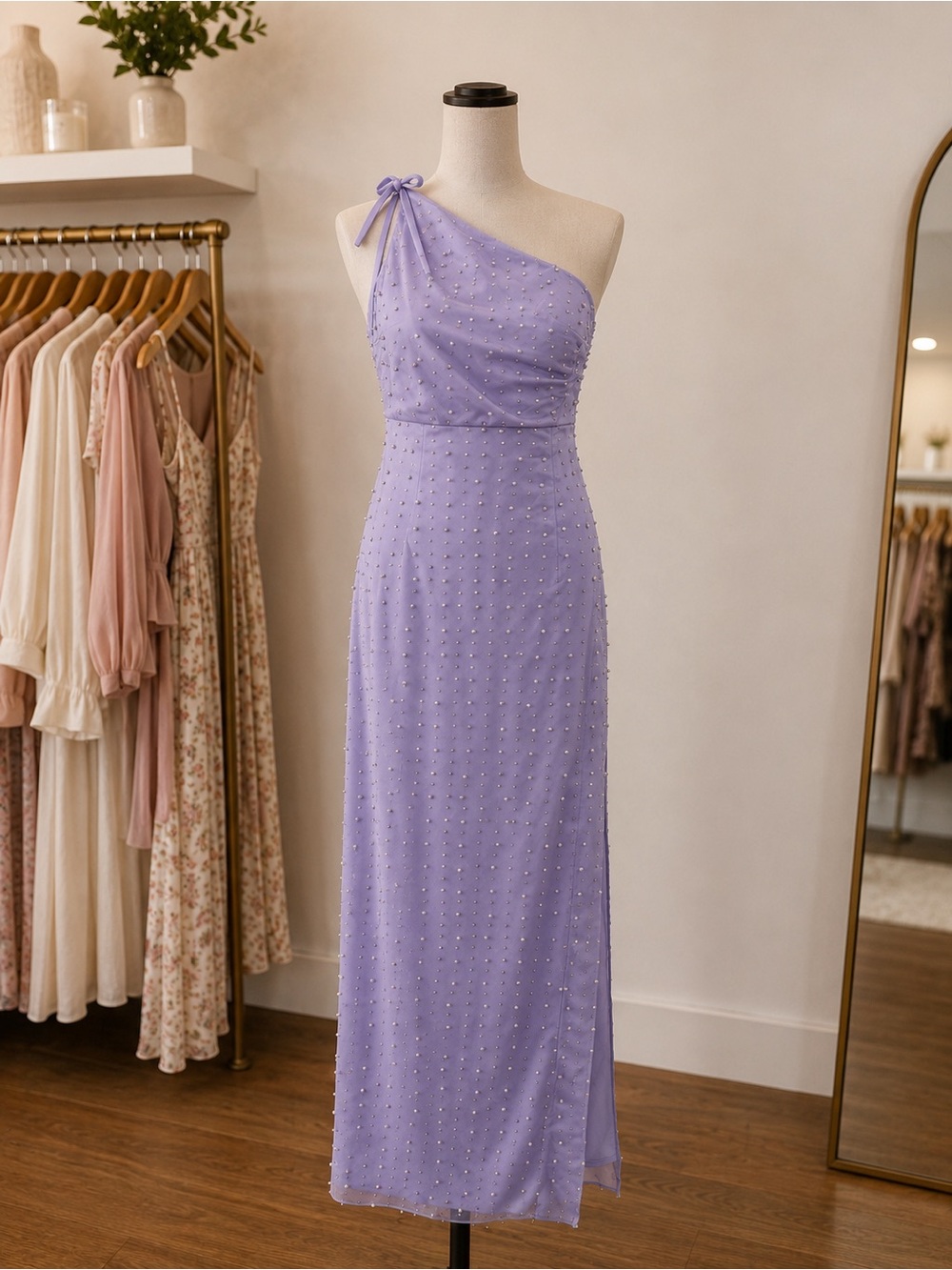 Kohl's Lavender One-Shoulder Beaded Maxi Dress